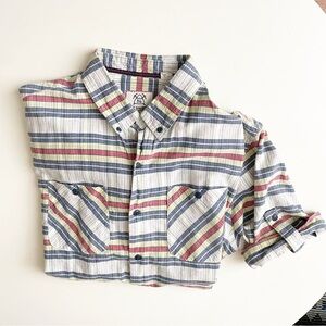 Burkman Bros Men’s Lightweight Cotton Stripe Short Sleeve Button Shirt Medium